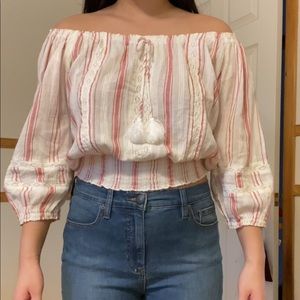 off the shoulder scrunched cropped top